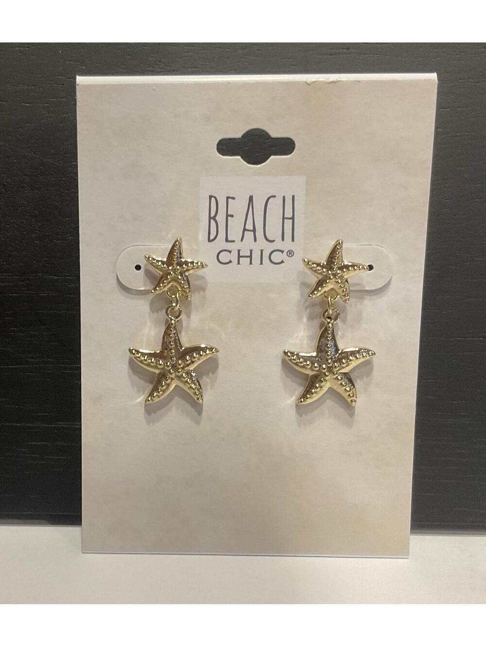 NWT Beach Chic Gold Tone Star Fish Earrings #1031